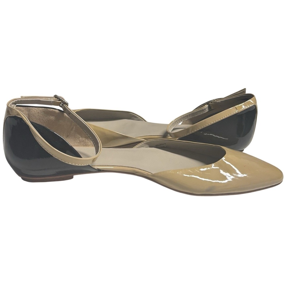 Boden Womens Flat Nude Tan Patent‎ Black Pointed Ankle Strap Shoe US Sz 11 EU 42 - Picture 5 of 8